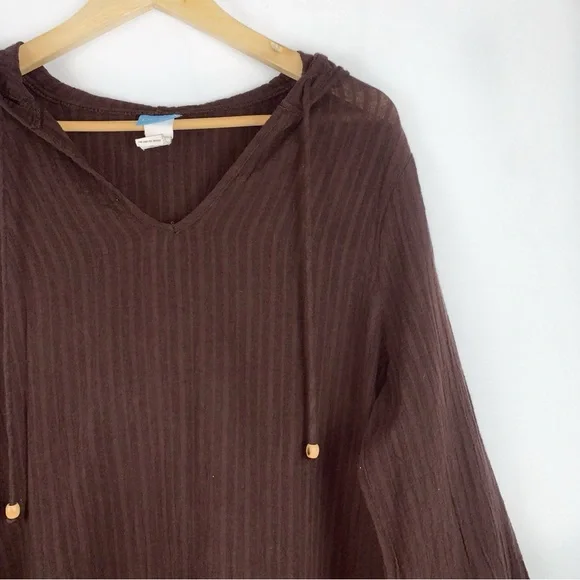 Dotti Brown Boho Gauzy Cotton Hooded Tunic Top Lagenlook - Picture 3 of 6
